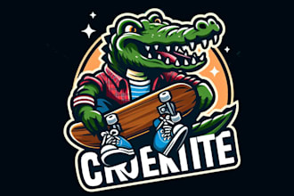 design an awesome crocodile skateboard mascot logo very short time