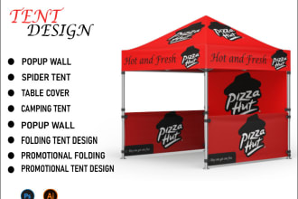 create designs for a roll up banner, table cover canopy tent and backdrop