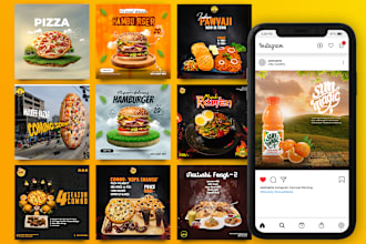 design impressive food social media post, poster, flyer, menu and banner