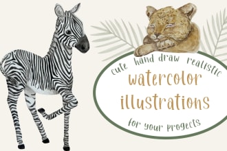 hand draw watercolor illustration of animals or plants for any project
