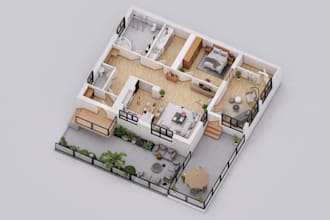 create realistic 3d floor plans, architectural isometric views, and 3d rendering