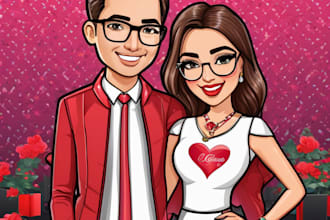 draw couple cartoon portrait for valentine day