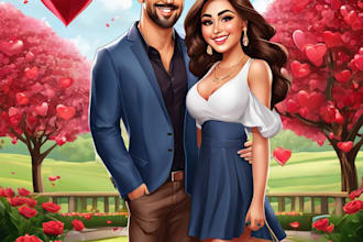 draw a couple cartoon caricature, valentines day portrait