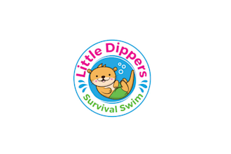 friendly happy family swim school teaching logo