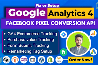 google analytics 4 setup facebook pixel conversion API, ga4 ecommerce tracking