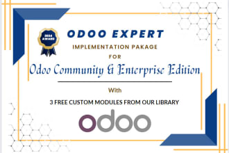 do full odoo implementation with 3 free custom modules in 99 dollars only