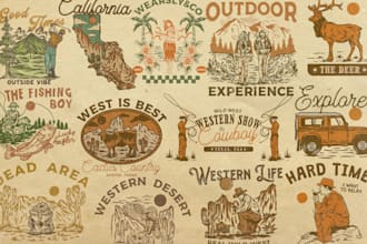 draw illustration retro for logo, tshirt with western, comic style