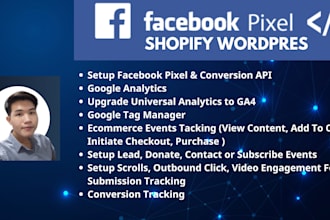 setup facebook pixel shopify, conversion API, google analytics 4, GTM conversion