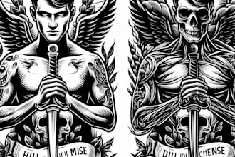 professional tattoo design black and white or color