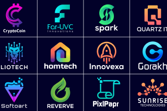 do modern saas tech startup software cyber security app logo with branding kit