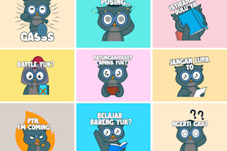 design cute kawaii animal emoticons, stickers, mascots