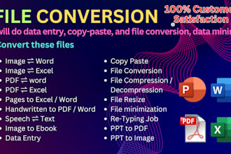 convert files, data scrapping, data entry, and images 2 word