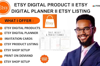 be your etsy shop digital products design, etsy shop listing