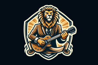 make unique guitarist lion mascot logo in just 12 hours