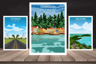 create vintage, retro, modern travel poster