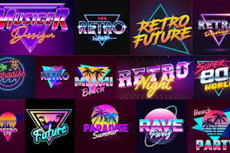 do 80s 90s  design a retro logo and typography with vintage style