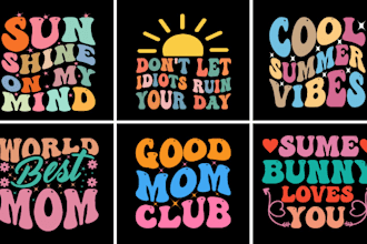 created retro wavy groovy hippie t shirt logo an illustrator