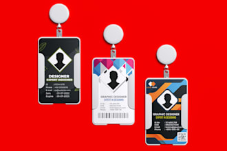 do design professional id badges, business cards event cards, id cards