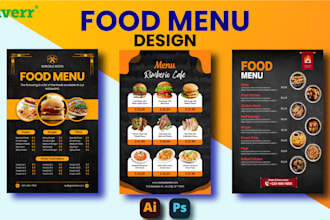 design modern and professional bifold and trifold food menu for your restaurant
