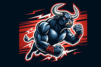 make modern charging bull attack mascot logo design for you