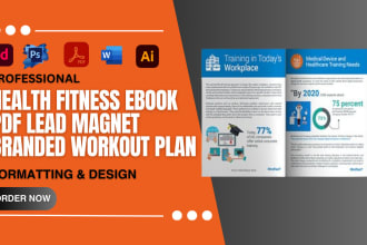 design a professional PDF lead magnet and health fitness ebook, workout plan