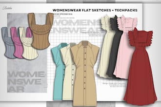 create professional womenswear flat sketches and tech packs