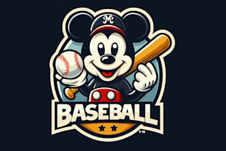 create an awesome mickey baseball mascot logo design  in one day
