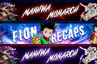 design anime style gaming headers and youtube banners