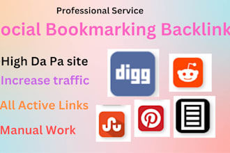 create manual social bookmarkeing on high da pa backlink