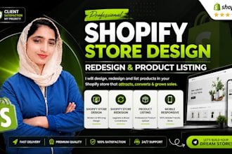 design or redesign shopify store with product listing