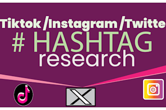 do twitter, instagram ,tiktok hashtags research for you