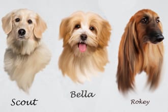 print realistic oil painting pet portrait from your pet or dog photos