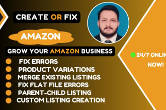 create amazon fba product listing and variation or fix error