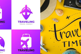 design logo for travel adventure, outdoor mountain fishing hunting hotel website