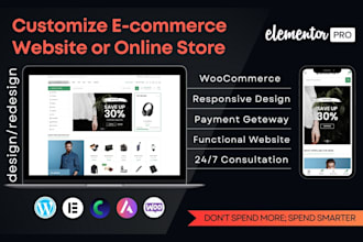 design or customize wordpress ecommerce website woocommerce store, online store