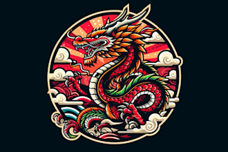create beautiful japanese dragon mascot logo design only 12 hours