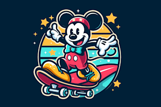 design high quality happy mickey skate mascot logo in 12 hours
