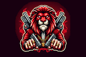 design eye catchy red lion gangster mascot logo for you with any file