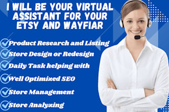 be your ecommerce store virtual assistant, upload product on etsy, wayfiar ebay
