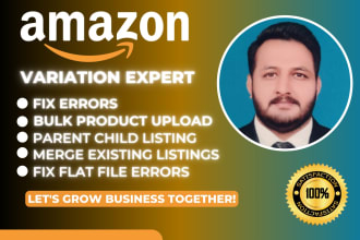 create amazon fba product listing or variation or fix error, amazon variation