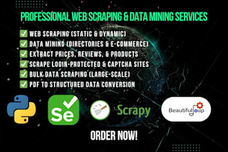 do python web scraping, with selenium, scrapy, apify, puppeteer, octoparse, bs4