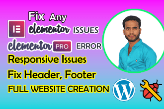 fix elementor, responsive issues, fix header footer and create elementor website