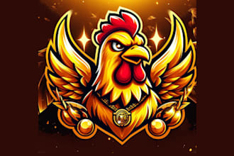 create an awesome gold chicken head mascot logo design for your company