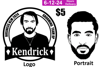 draw face portrait logo black and white, stencil art, tshirt