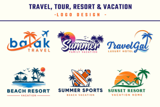 design travel agency logo for hotel resort summer beach vacation
