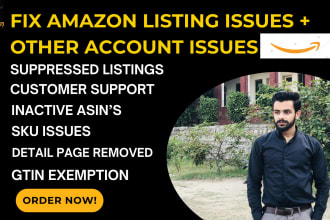 resolve any amazon listing errors, suppressed issues and inactive listings