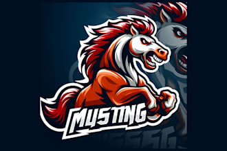 design creative mustang horse fierce mascot logo  in very short time