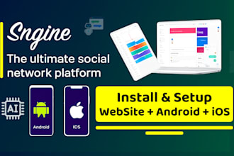 setup install sngine website, android and ios flutter apps with customizations