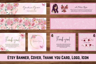 design beautiful etsy shop banner, etsy cover, logo, icons and thank you card