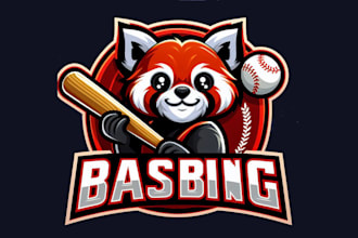 design awesome red panda playing baseball mascot logo for you
